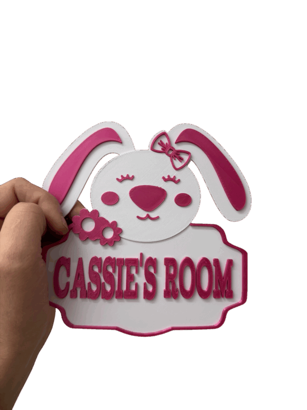 Personalised 3D Bunny Girl Kids Door Sign, Custom Name Room Décor