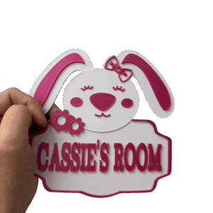 Personalised 3D Bunny Girl Kids Door Sign, Custom Name Room Décor