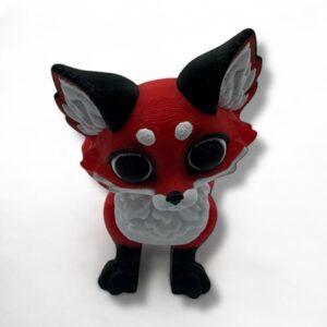 3D printed articulated fox toy with big eyes and movable joints